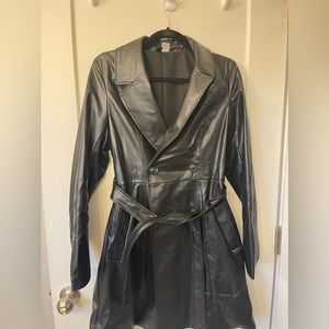 Faux black leather trench coat
